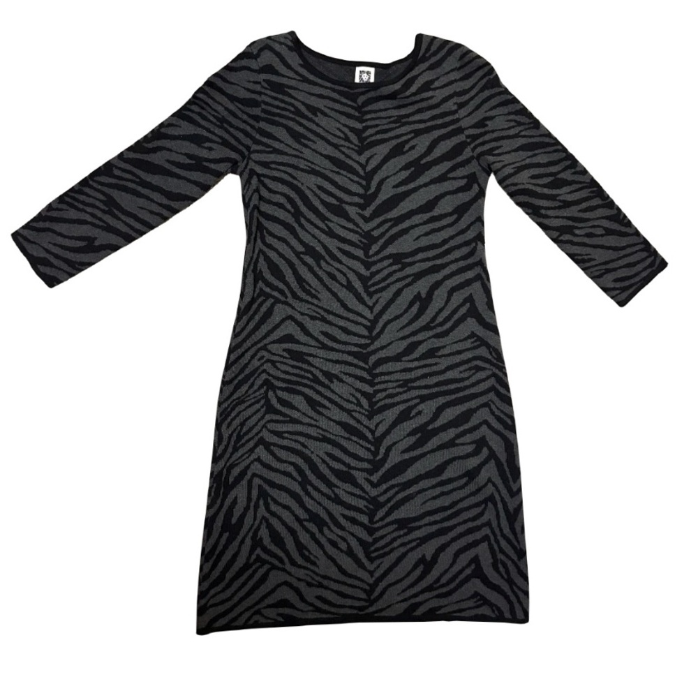 Anne Klein Animal-Print Jacquard Sweater Dress in black and charcoal